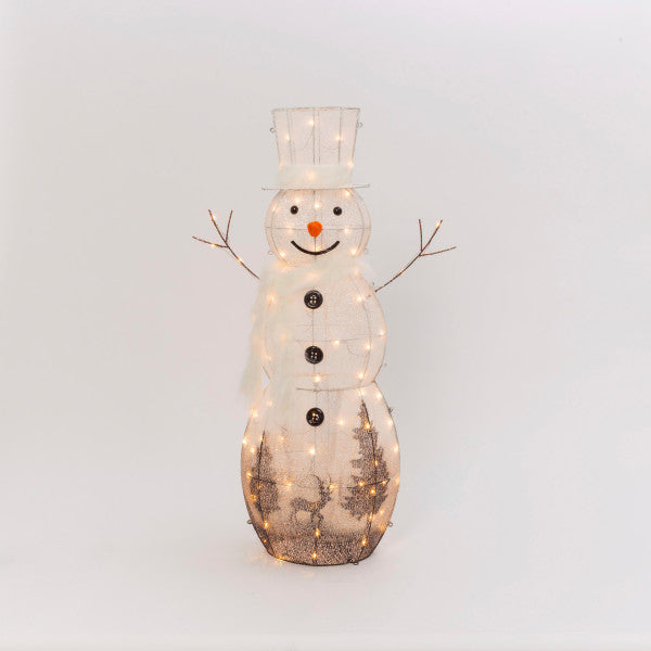 Electric Lighted White Snowman with Clear Mini Lights